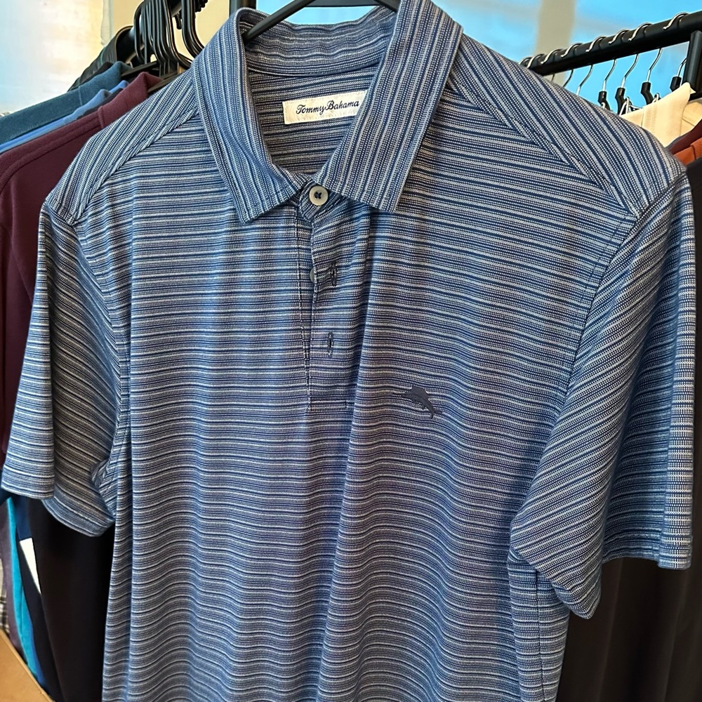Tommy Bahama Polo Ultra Soft Lightweight Medium Blue Striped